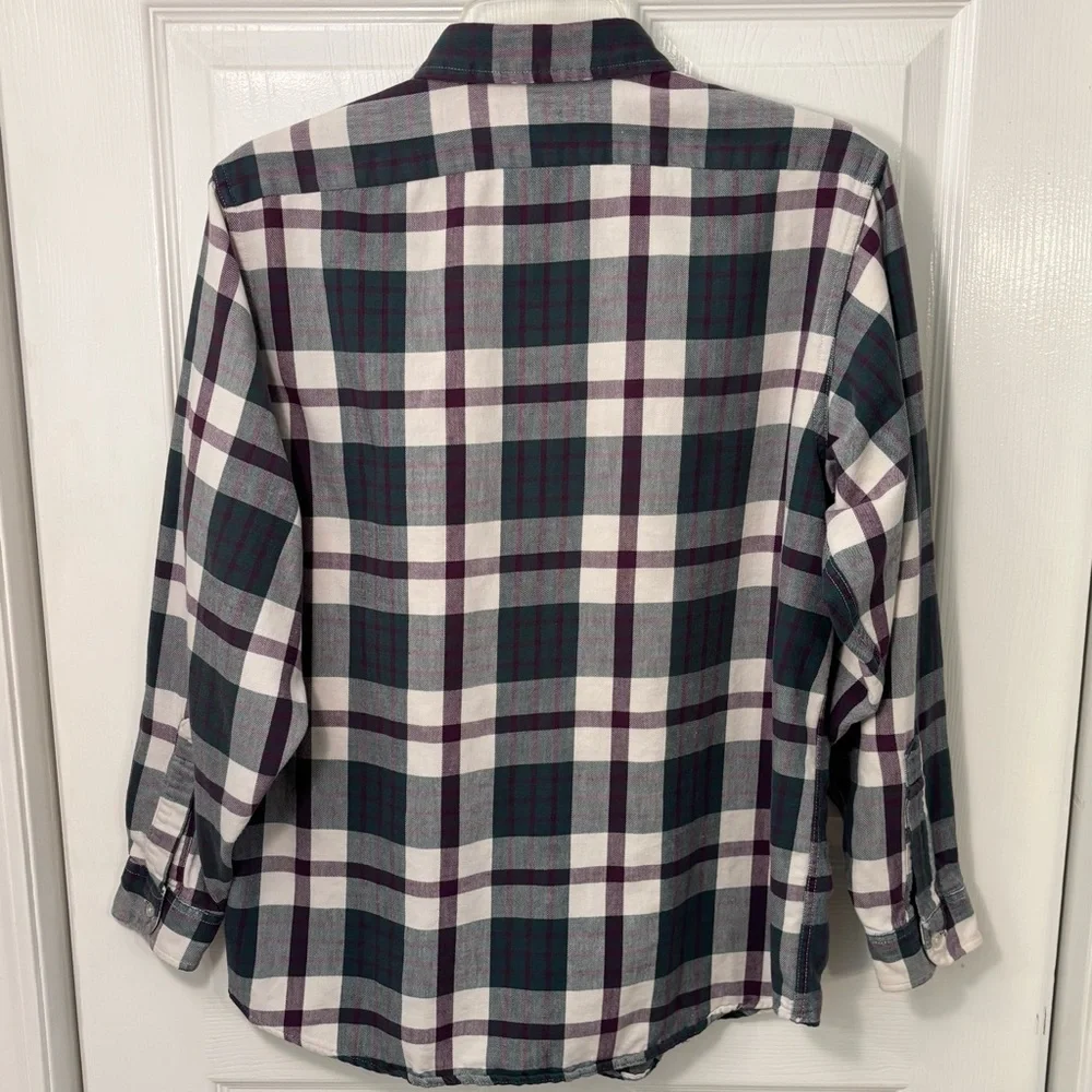 VTG L.L. Bean USA Classic Flannel Shirt, Women Sz M Plaid Green Plum, Midweight - Picture 2 of 12